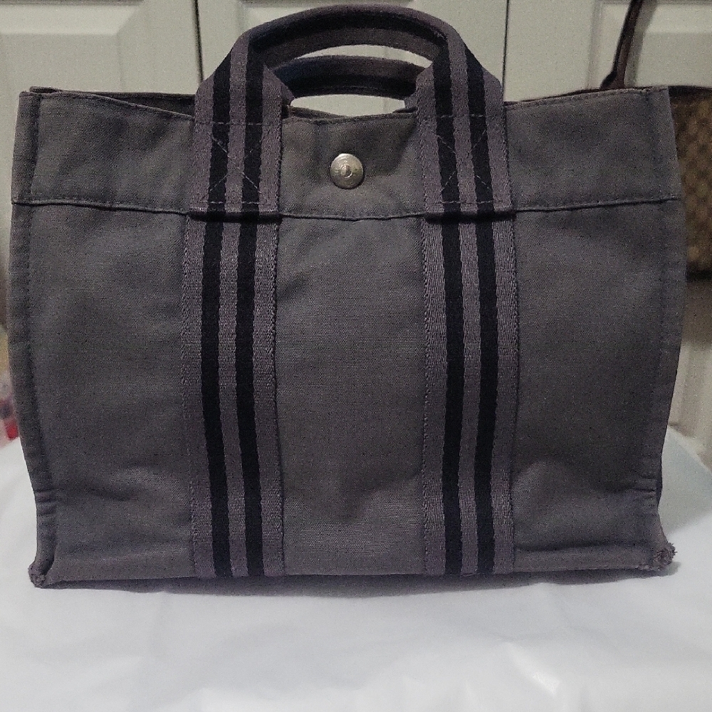 Hermes Gray Canvas Tote Bag